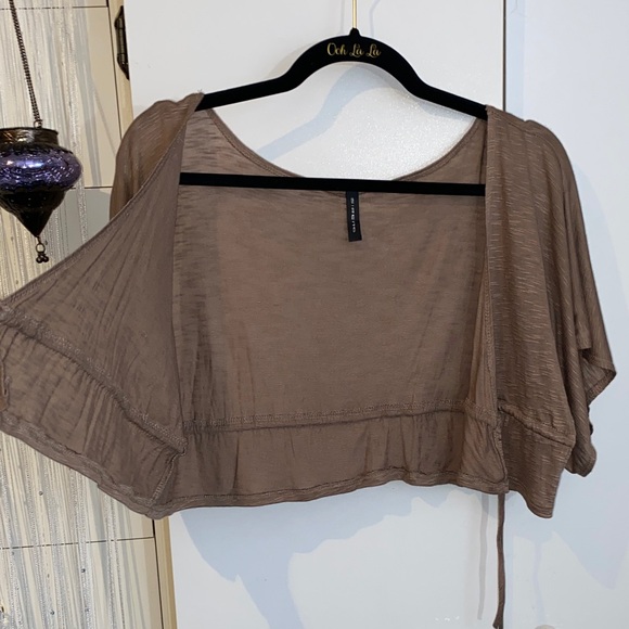 Brown Batwing Drawstring Crop Top S - Picture 12 of 14
